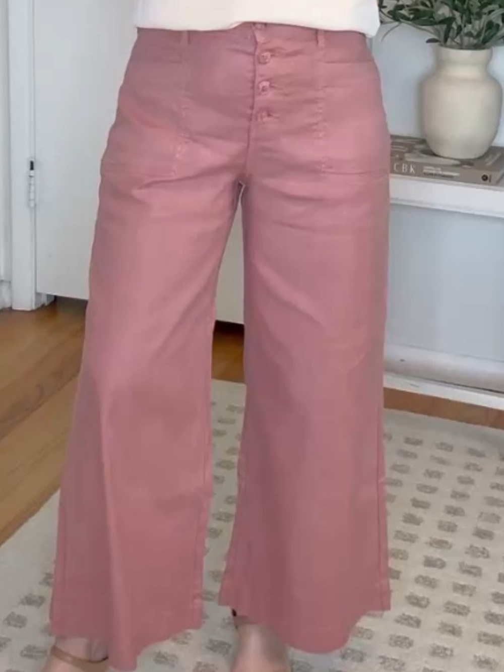 Evereve Pink Wide-Leg Button Front Pants